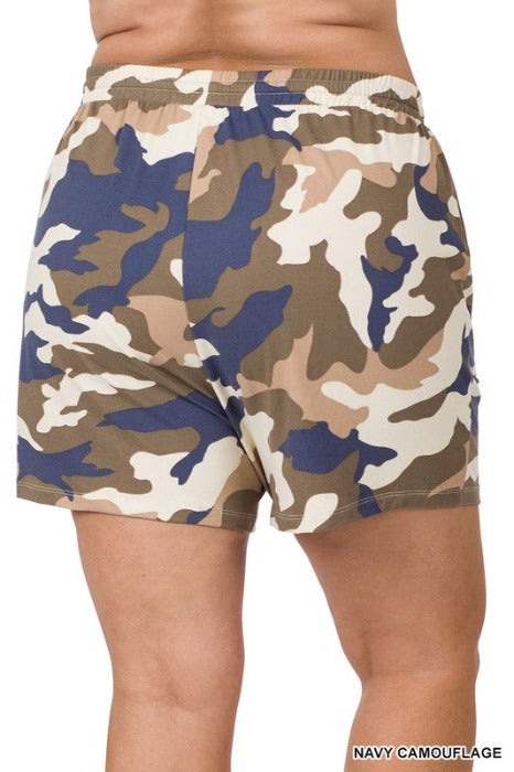 PLUS BRUSHED DTY CAMOUFLAGE V-NECK TOP & SHORTS
