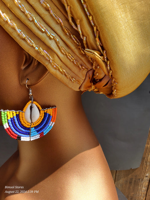 Authentic maasai beaded cowrie shell earrings