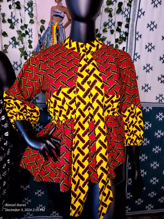 Iyabo African print puff sleeve with Tie - Plus size