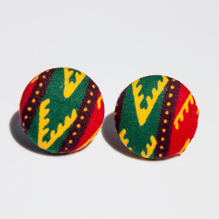 African fabric covered button earrings