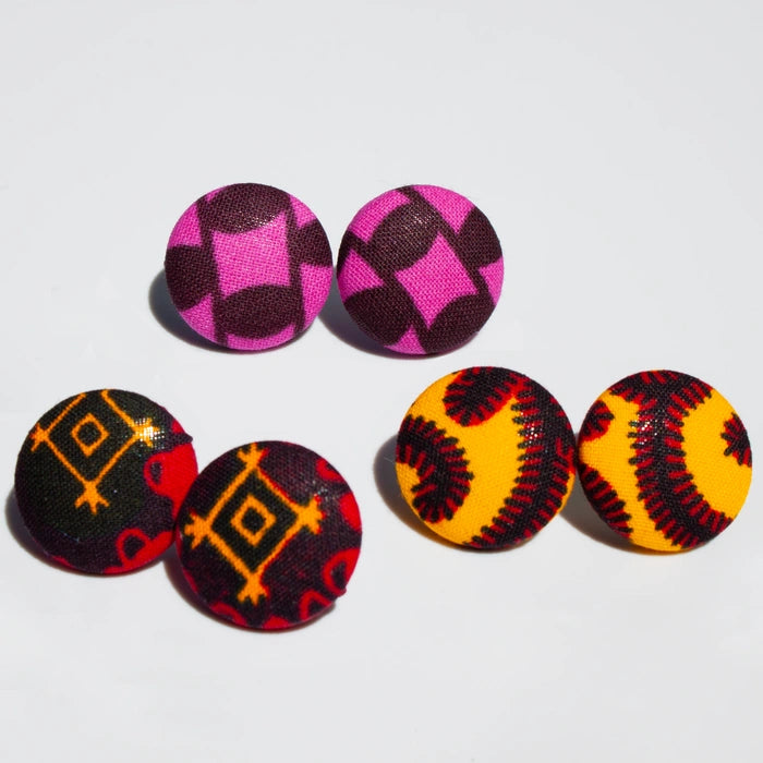African fabric covered button earrings
