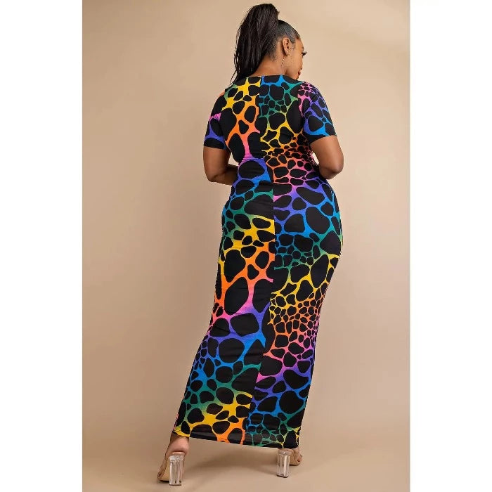 PLUS SIZE SHORT SLEEVE SCOOP NECK MAXI DRESS