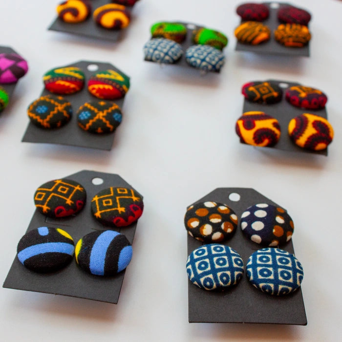 African fabric covered button earrings