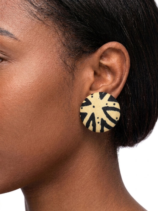 African fabric covered button earrings 1-1/8
