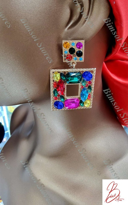 Vintage Square Rhinestone Fashion Earrings