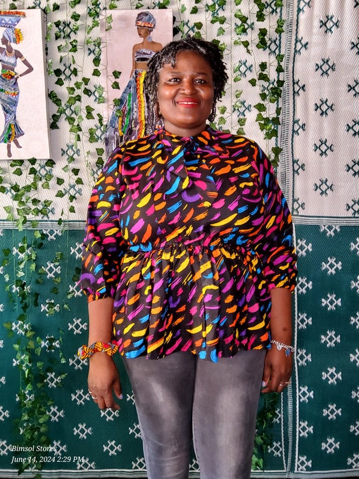 Iyabo African print puff sleeve with Tie - Plus size