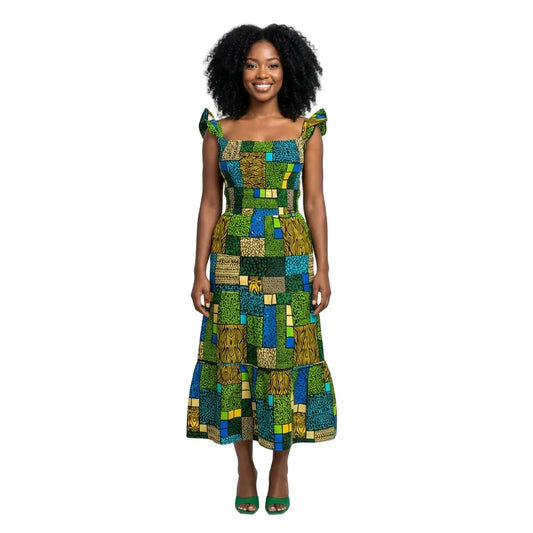 Abeba open back smokey caribbean dress